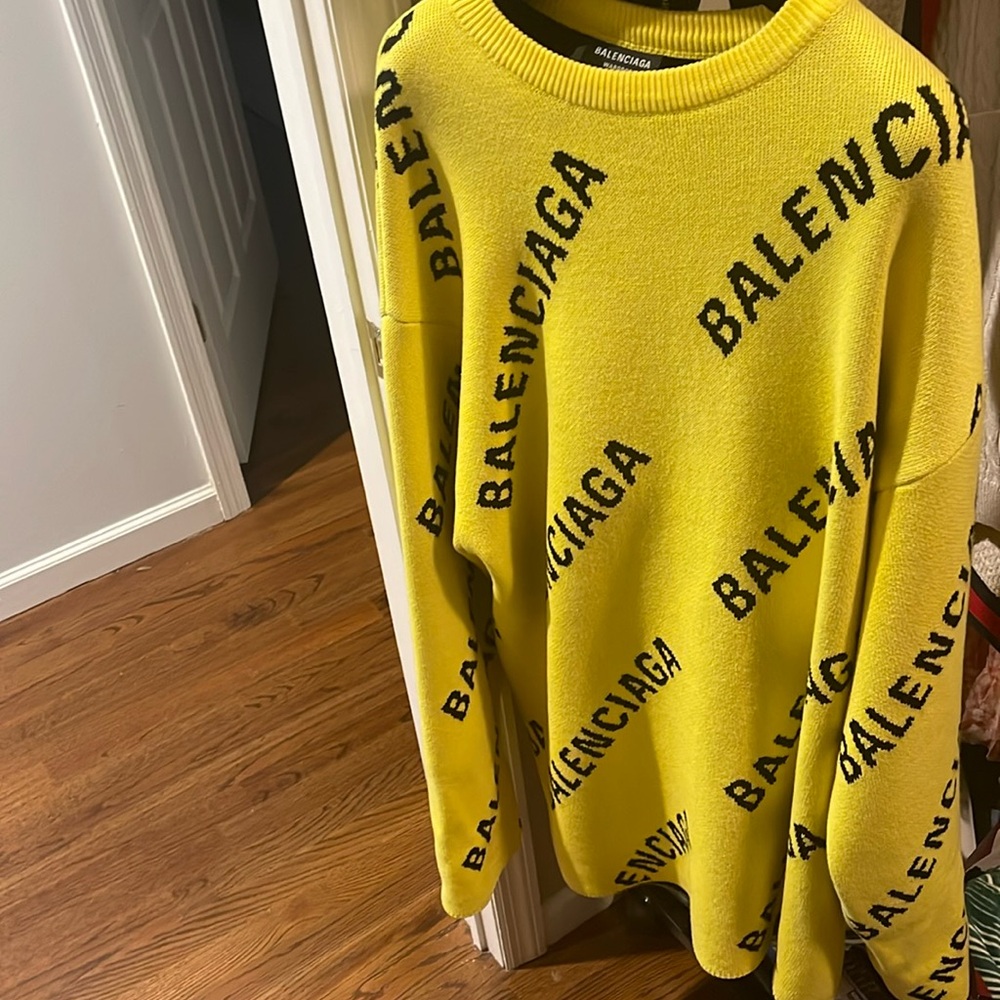 Balenciaga Yellow Logo Crewneck Sweater